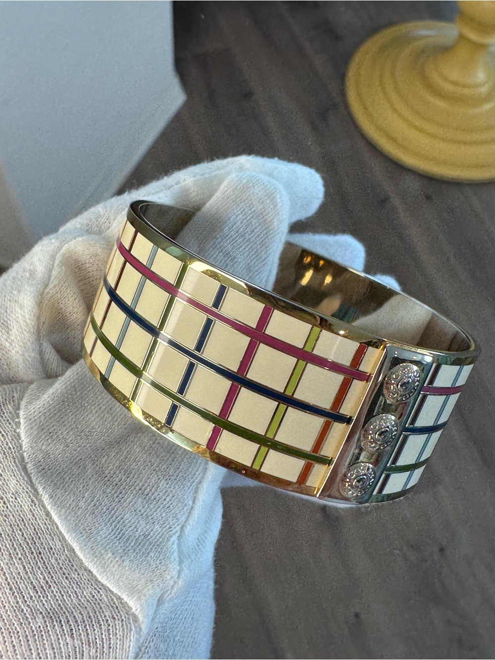 Coach vintage Tattersall Bangle Cuff Bracelet and Coach dust bag